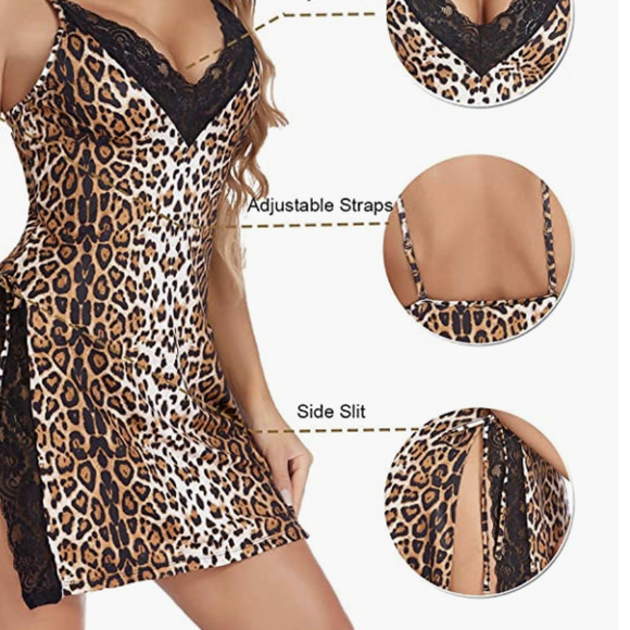 LEOPARD Print Silky Babydoll Lingerie Chemise Slip Nightie |  SMALL | Avidlove - Picture 2 of 4